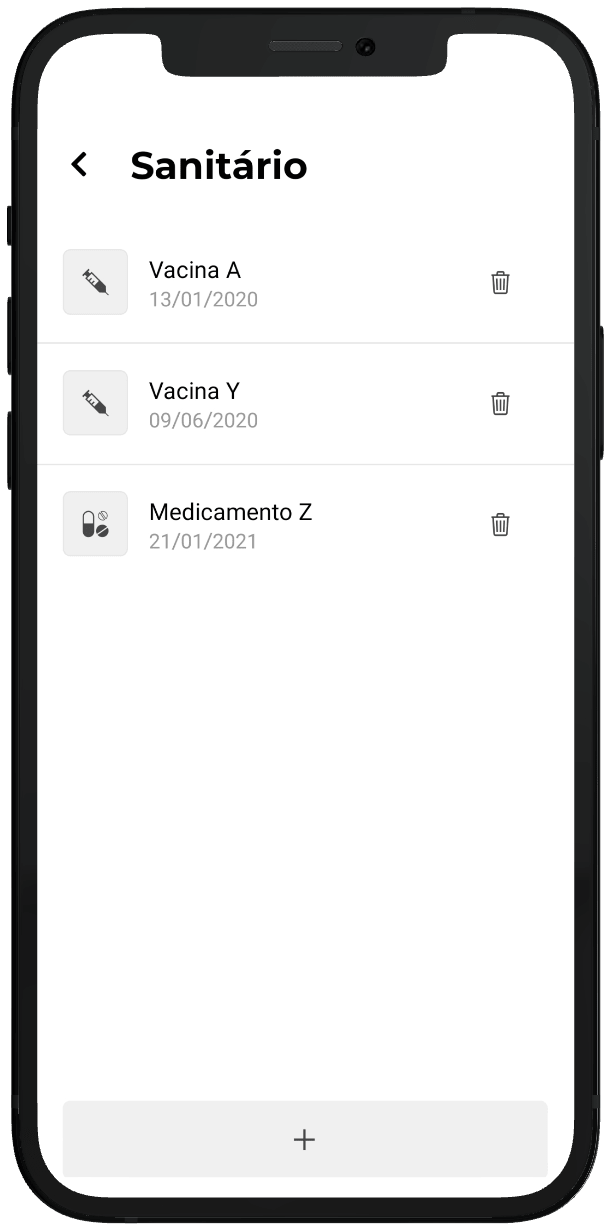 Tela histórico sanitário do animal do aplicativo Inbov